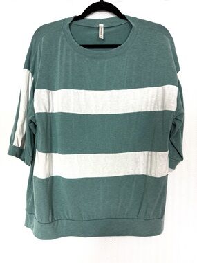 Emerald Teal and White Striped Women's Top Size 1X